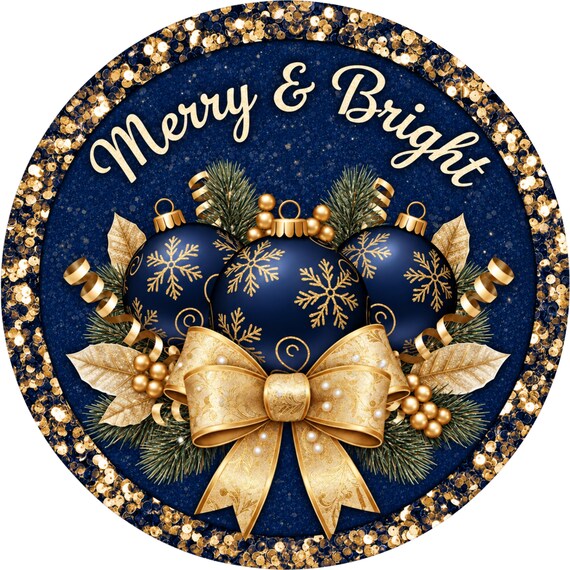 Merry and Bright Wreath Sign, Christmas sign, Round Metal Sign, Holiday decor, Christmas Decor, Sublimation Sign