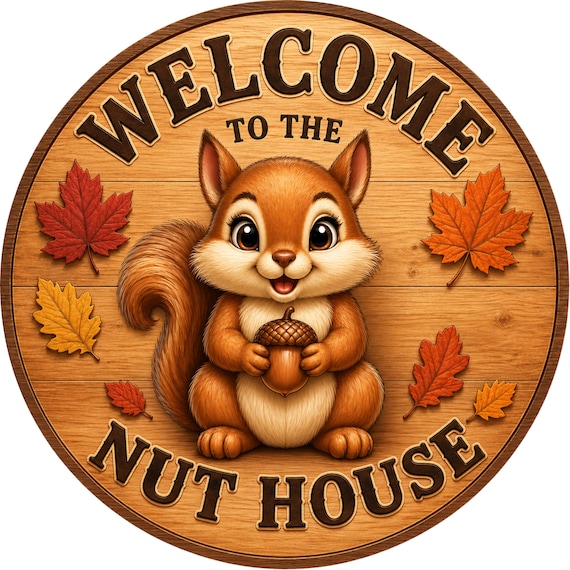Welcome to the Nut House Sign: Funny Squirrel Wreath Door Decor