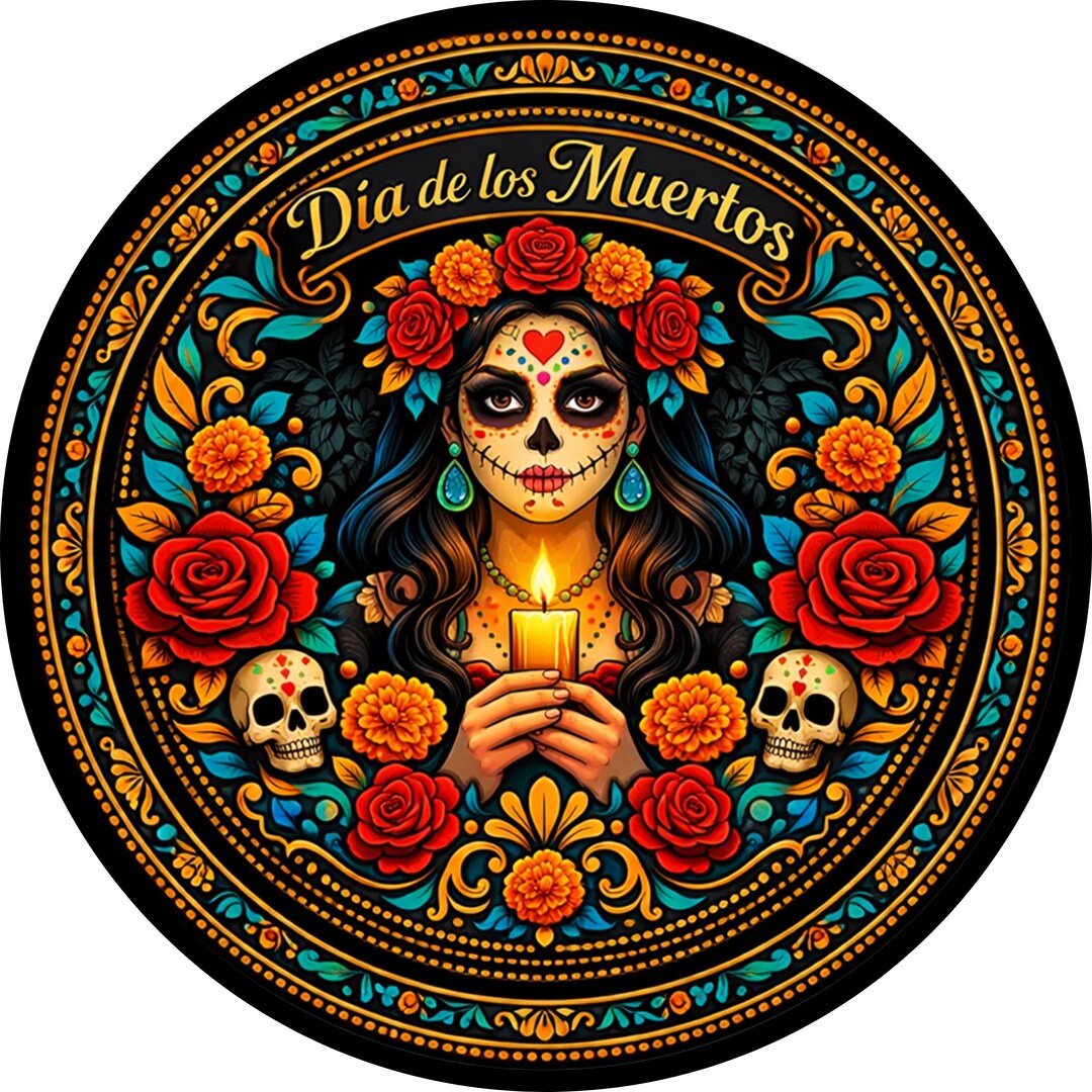Dia De Los Muertos Sign: Sugar Skull Door Hanger, Day of the Dead Decor ...