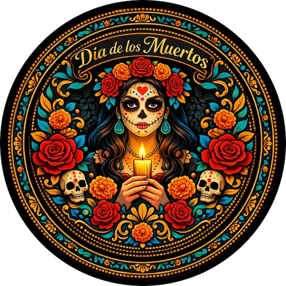 Dia de los Muertos Sign: Sugar Skull Door Hanger, Day of the Dead Decor