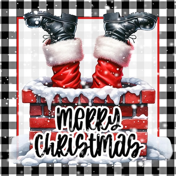 Merry Christmas Wreath Sign, Santa Chimney Sign, Funny Christmas Sign, Buffalo Plaid Christmas, Christmas Wreath Attachment