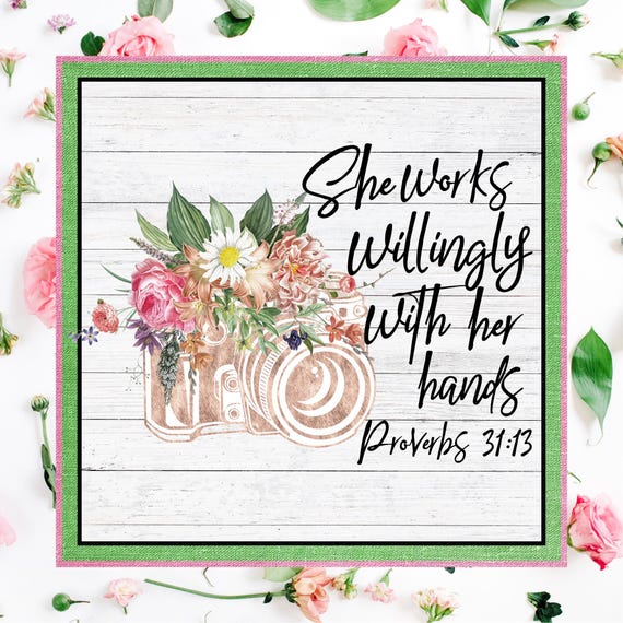 Floral Camera Wreath Sign - Proverbs 31:13, Photographer Gift