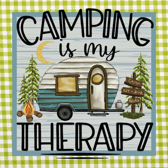 Camping Is My Therapy Sign, Vintage Camper Decor, Happy Camper, RV Gift, Glamping Cabin Sign
