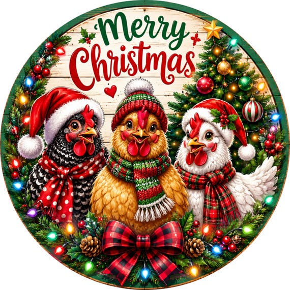 Merry Christmas Chicken Sign, Christmas Decor, Farmhouse Wreath Sign, Wreath Attachment