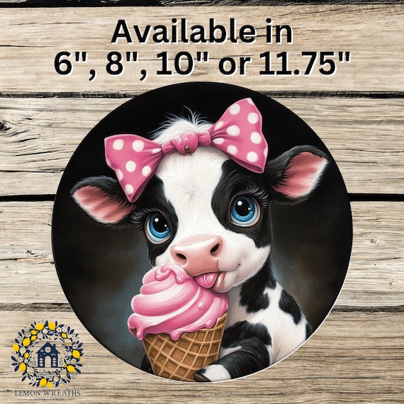Baby Cow Ice Cream Sign: Sweet Farm Animal Wreath Decor