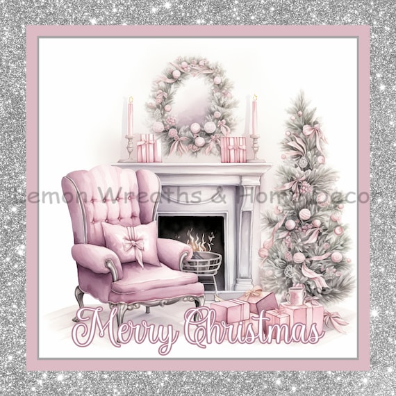 Pink Christmas Wreath Sign: Merry Holiday Front Door Decor