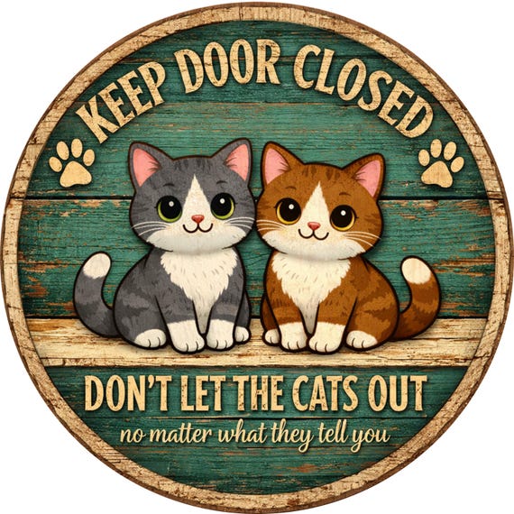 Keep Door Closed Sign: Funny Door Hanger, Don’t Let the Cats Out, Cat Lover