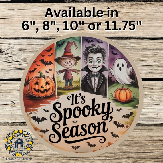 It's Spooky Season Sign: Halloween Characters Door Hanger, Pumpkin Ghost Bat Decor