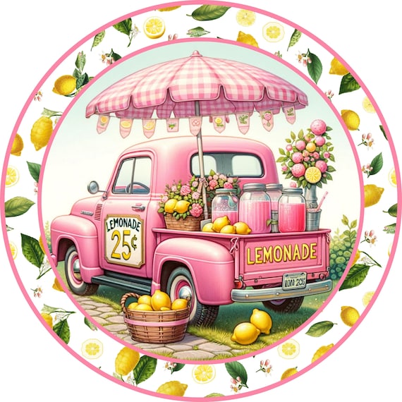 Pink Lemonade Truck Sign: Summer Wreath Decor, Lemon Wreath Sign