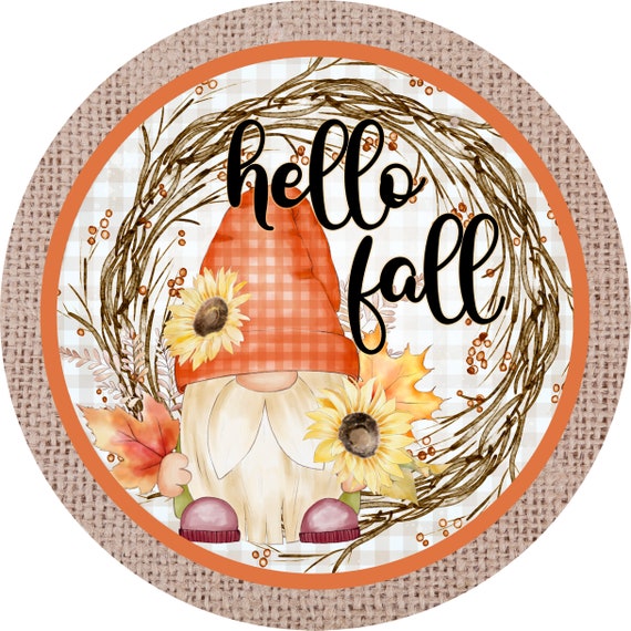 Hello Fall Gnome Wreath Sign: Sunflower Autumn Decor