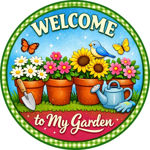 Welcome to My Garden Sign: Floral Door Hanger, Spring Garden Decor