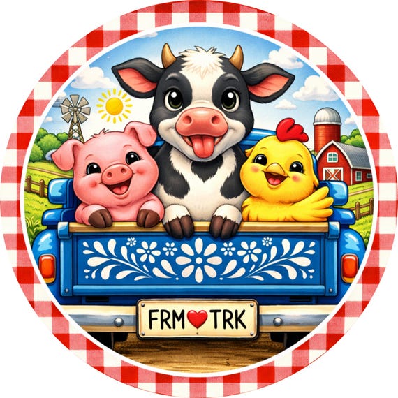 Farm Animal Truck Sign: Cow Pig Chicken Wreath Insert, Country Decor