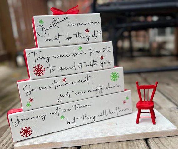 Christmas In Heaven Poem Blocks - Holiday Memorial Decor