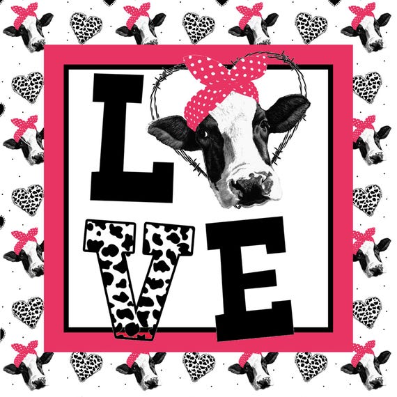 Love Cow Sign: Farmhouse Cow Door Hanger, Pink Country Farm Animal Decor