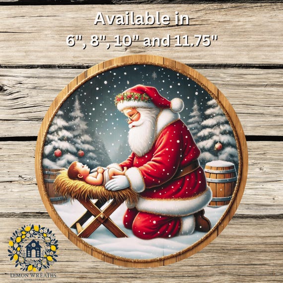 Santa Praying Over Jesus Sign: Religious Christmas Wreath Sign, Faith Holiday Decor