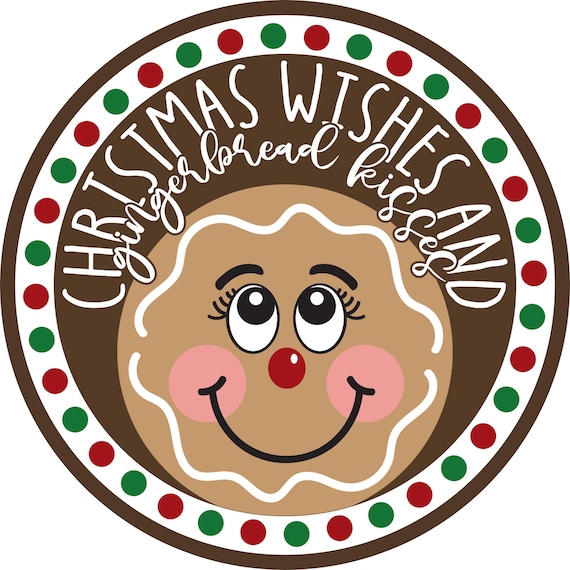 Gingerbread Kisses Christmas Wreath Sign: Holiday Door Hanger
