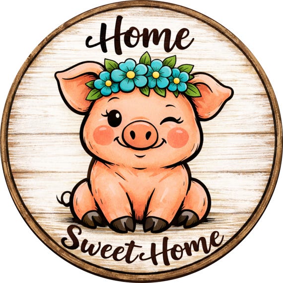Pig Farm Wreath Sign: Home Sweet Home Door Hanger, Piglet Attachment