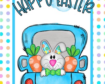 Happy Easter Bunny Truck Metal Sign | Wreath Signs | Easter Signs | Lemon Wreaths Decor