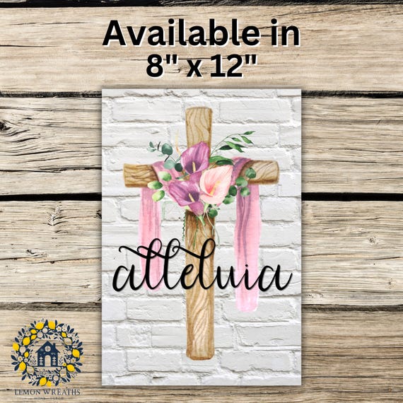 Alleluia Wreath Sign: Floral Easter Cross Christian Faith Door Decor