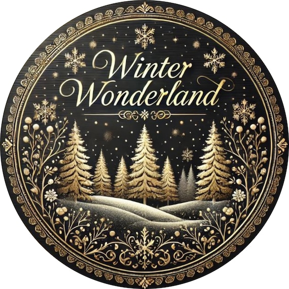 Winter Wonderland Wreath Sign: Black & Gold Holiday Decor