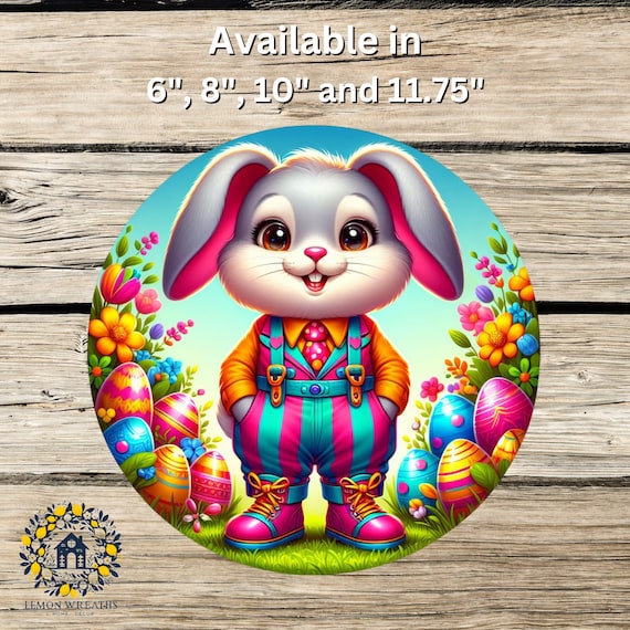 Neon Easter Bunny Wreath Sign: Rabbit in Overalls, Spring Decor