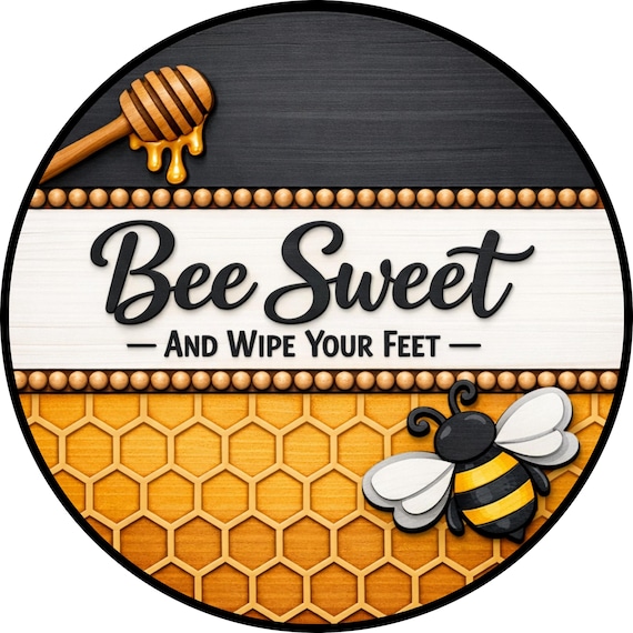 Bee Sweet Wreath Sign: Honeycomb Bee Door Hanger, Farmhouse Decor