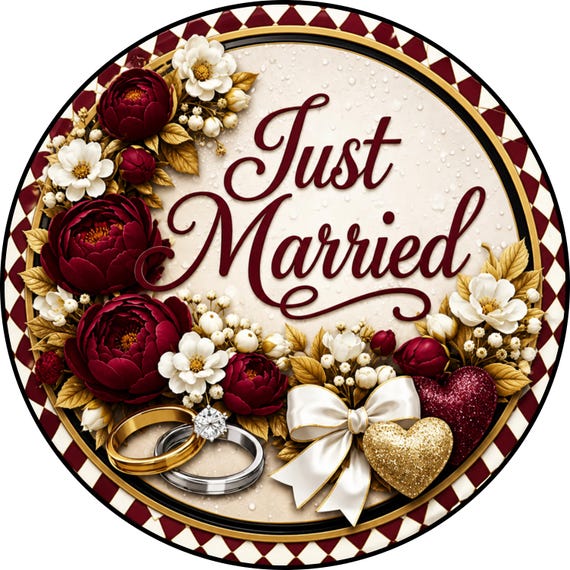 Just Married Wreath Sign: Wedding Door Decor Newlywed Gift Attachment