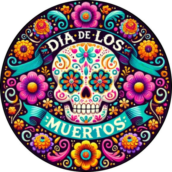Day of the Dead Wreath Sign: Sugar Skull, Floral Dia de los Muertos
