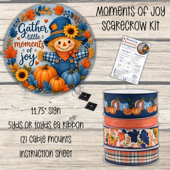 Moments of Joy Wreath Kit: Scarecrow Sign, Fall Door Decor, Pumpkin Wreath