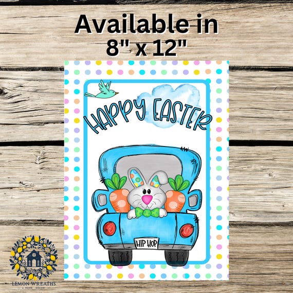Happy Easter Sign: Bunny Truck Wreath Sign, Spring Carrot Farmhouse Decor