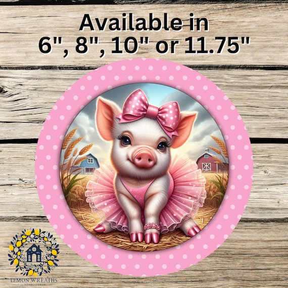 Pig in Tutu Metal Wreath Sign: Polka Dot Farmhouse Decor