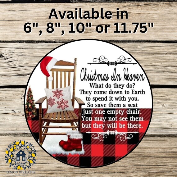 Christmas in Heaven Chair Sign: Memorial Decor, Buffalo Plaid Wreath Accent