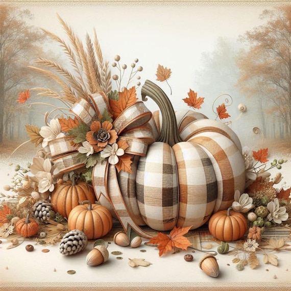 Countryside Autumn Wreath Sign: Plaid Pumpkin Door Hanger, Rustic Harvest Farmhouse Decor