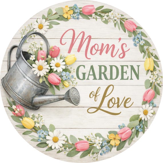 Mom's Garden of Love Sign: Watering Can Floral Wreath Decor
