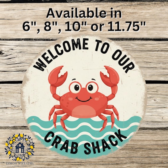 Crab Shack Wreath Sign: Coastal Beach House Summer Decor, Nautical Welcome, Round Wreath Attachment