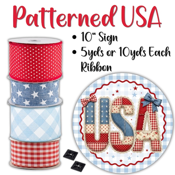 Patriotic USA Wreath Kit: Americana Sign, Fourth of July Door Decor, Memorial Day