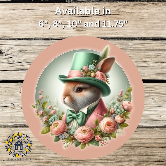 Dapper Easter Bunny Wreath Sign: Vintage Rabbit Door Hanger, Floral Spring Decor