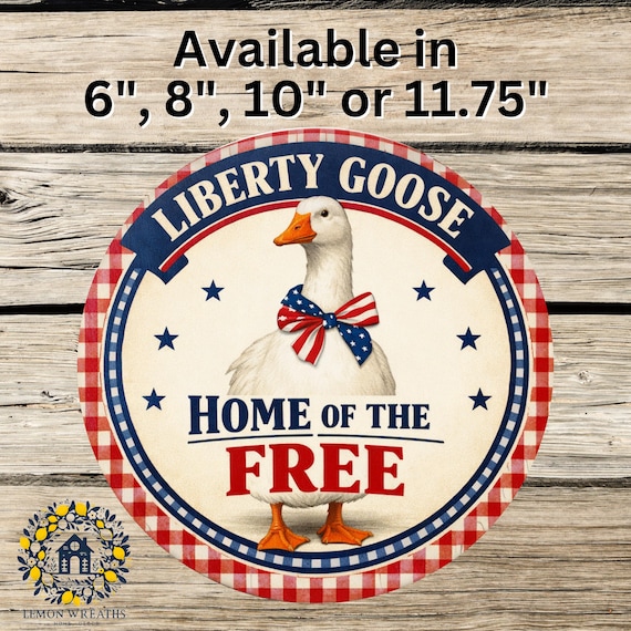 Liberty Goose Wreath Sign: Patriotic Farm Duck Door Hanger, Red White Blue Americana Decor
