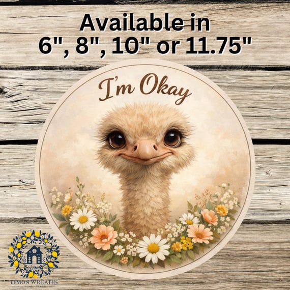 I'm Okay Ostrich Sign: Funny Farm Animal Door Hanger, Rustic Country Farmhouse Decor