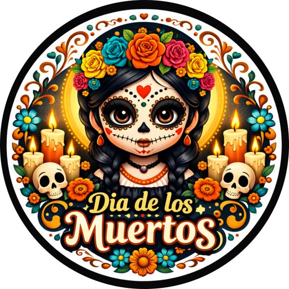 Day of the Dead Sign: Colorful Sugar Skull Decor, Traditional Folk Art