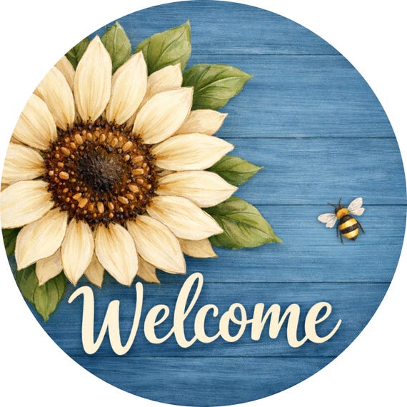 Sunflower Welcome Sign: Choose Your Color, Bee Door Hanger, Summer Wreath Attachment