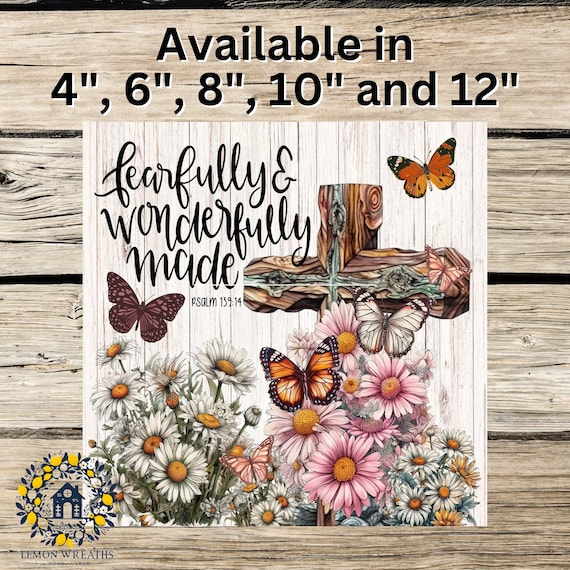 Fearfully & Wonderfully Made Metal Sign: Religious Decor, Cross Sign