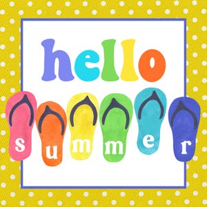 Hello Summer Yellow Polka Dot Flip Flops Metal Sign