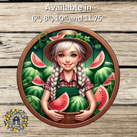 Watermelon Girl Wreath Sign: Summer Floral Decor