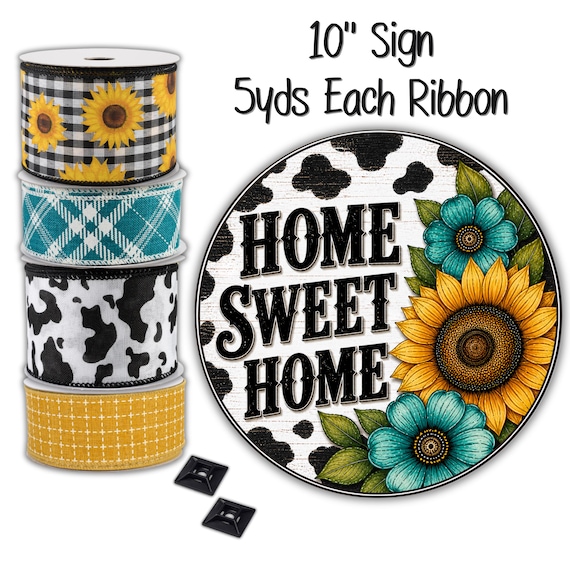 Home Sweet Home Wreath Kit: Sunflower Sign, Farmhouse Door Decor