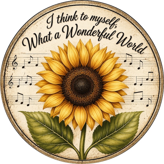 Sunflower Music Sign: What a Wonderful World Door Hanger Decor