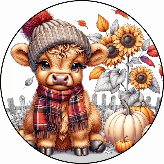 Fall Cow Wreath Sign: Sunflowers, Pumpkins, Autumn Decor