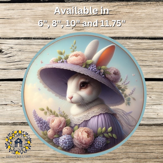 Vintage Easter Bunny Wreath Sign: Floral Spring Rabbit Door Hanger