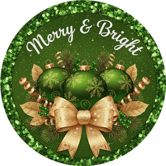 Merry & Bright Wreath Sign: Christmas Decor, Green Ornaments