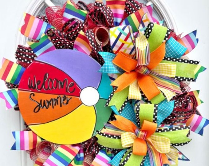 Summer Beach Ball Wreath Summer Wreath Rainbow Etsy
